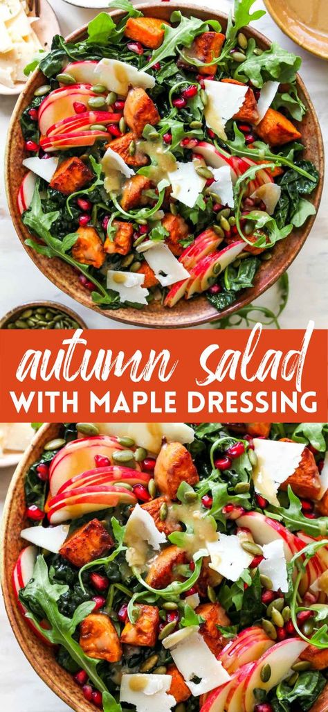 Sweet Potato Dessert Recipes Easy, Salad With Maple Dressing, Sweet Potato Dessert Recipes, Maple Dressing, Maple Vinaigrette, Autumn Salad Recipes, Fall Salad, Fall Cooking, Autumn Salad