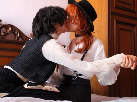 dazai and chuuya as dante's paolo and francesca | cosplay | @/needlenoodle.cos on ig Chuuya And Dazai Cosplay, Dazai And Chuuya Cosplay, Chuuya X Dazai Cosplay, Paolo And Francesca, Soukoku Cosplay, Chuuya Cosplay, Dazai Cosplay, Dazai And Chuuya, Cosplay Couple