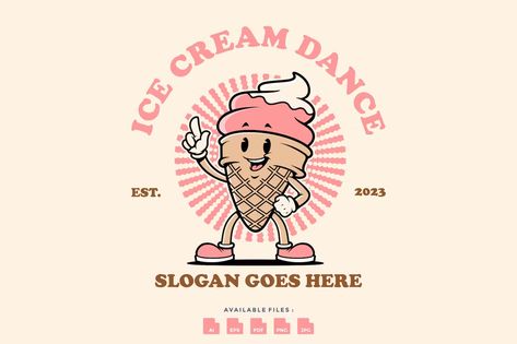 Ice Cream Branding Design Creative, Retro Ice Cream Logo, Baking Graphic Design, Retro Mascot Logo, Ice Cream Brand Logo, Ice Cream Logo Design Creative, Ice Cream Logo Branding, Ice Cream Branding Design, Ice Cream Shop Branding