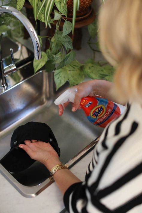 How to Clean a Baseball Cap - Bleach Pray Love Clean Hats Baseball Caps, Clean Baseball Caps, Cleaning Calendar, Collagen Coffee, Hats Baseball Caps, House Work, Laundry Guide, Dawn Dish Soap, Cleaning Guide