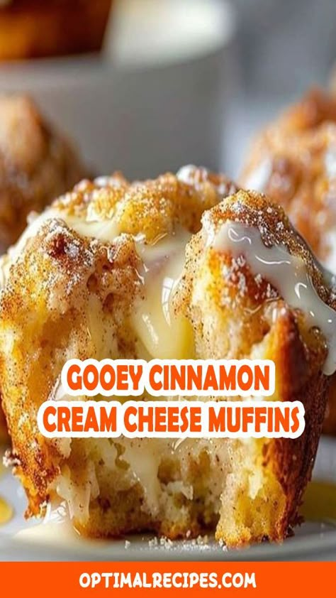 Need a cozy treat to warm up your day? These Gooey Cinnamon Cream Cheese Muffins are just what you’re looking for! 🧁❤️ Swirled with creamy cinnamon goodness and filled with a rich cream cheese center, these muffins are irresistibly soft and sweet. Perfect for breakfast, brunch, or a sweet afternoon snack! Save this pin and treat yourself to these melt-in-your-mouth delights! #CinnamonMuffins #CreamCheeseLovers #CozyBaking #EasyTreats Good Cinnamon Cream Cheese Muffins, Gooey Cream Cheese Muffins, Gooey Cream Cheese Cinnamon Muffins, Things To Eat With Cream Cheese, Cream Cheese Muffin Filling, Sour Cream Lemon Muffins, Simple Sweet Breakfast Ideas, Breakfast Treats For Work, Quick And Easy Fall Desserts