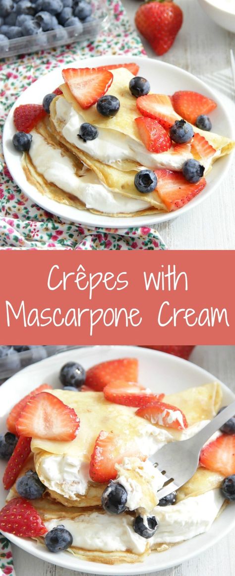 Recipes With Mascarpone Cheese, Berry Crepes, Mascarpone Whipped Cream, Sweet Crepes Recipe, Mascarpone Recipes, Homemade Crepes, Crepes Filling, Mascarpone Creme, Sweet Crepes