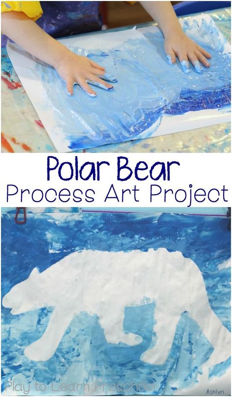 Children can fingerpaint a gorgeous Polar Bear Process Art project using this easy technique. The finished product is stunning! Polar Animals Preschool, Polar Bear Craft, Polar Bear Art, Preschool Art Projects, Art Project For Kids, Penguins And Polar Bears, Polar Animals, Project For Kids, Winter Preschool