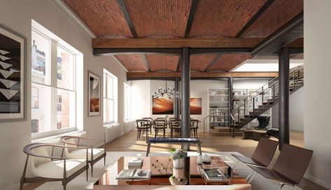 Living room, Room, Interior design, Ceiling, Building, Property, Furniture, House, Loft, Architecture, Zayn Malik House, Celebrity Apartments, Soho Apartment, Apartment Exterior, Soho Loft, Nyc Apartment, Zayn Malik, Penthouse, Trending Decor