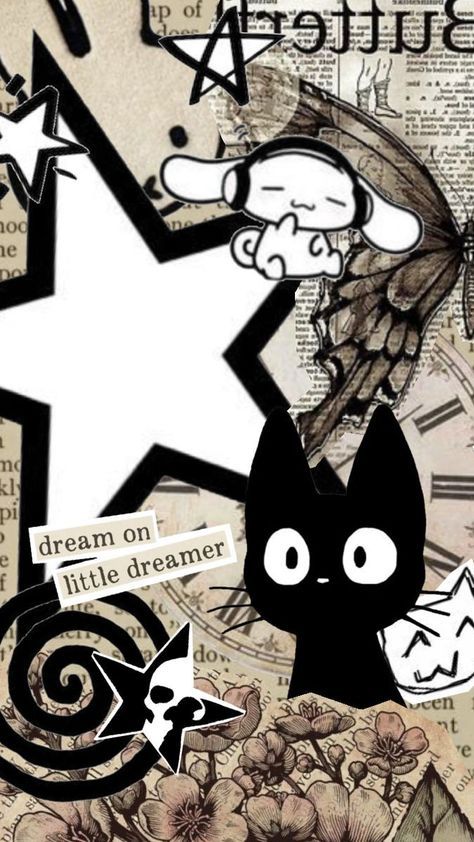 Black Cat Lockscreen, Phone Wallpapers Y2k, Cute Emo Wallpaper, Emo Stars Wallpaper, Phone Backgrounds Y2k, Black And White Y2k Wallpaper, Phone Wallpaper Y2k, Black Aesthetic Wallpaper Lockscreen, Cute Cat Wallpaper Black And White