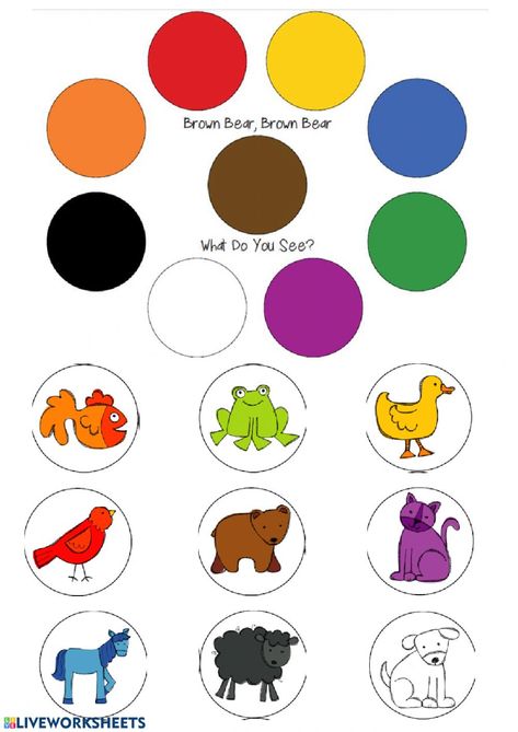 Brown bear, brown bear - Interactive worksheet Brown Bear Brown Bear Activities, Brown Bear Book, Color Activities For Toddlers, Bear Activities, Brown Bear Brown Bear, English Activities For Kids, Preschool Colors, Bear Brown, English Activities