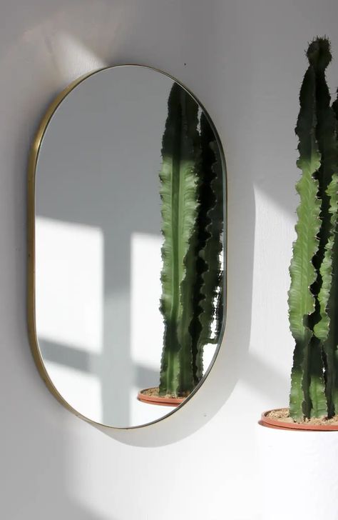 For Sale on 1stdibs - Delightful handcrafted silver capsule shaped mirror with a brass frame. Ideal above a console table in the hallway, above a beautiful fireplace, in the Wide Mirror, Minimalist Modern Art, Tinted Mirror, Mirror Panels, Shaped Mirror, Elegant Mirrors, Interior Design Elements, Art Deco Mirror, Contemporary Mirror