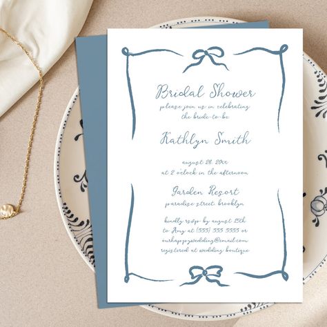 French Blue Wedding, Luncheon Invitation, How To Draw Ribbon, Bridal Luncheon Invitations, Modern Bridal Shower Invitations, Bridal Brunch Invitations, Modern Bridal Shower, Bridal Luncheon, Blue Themed Wedding