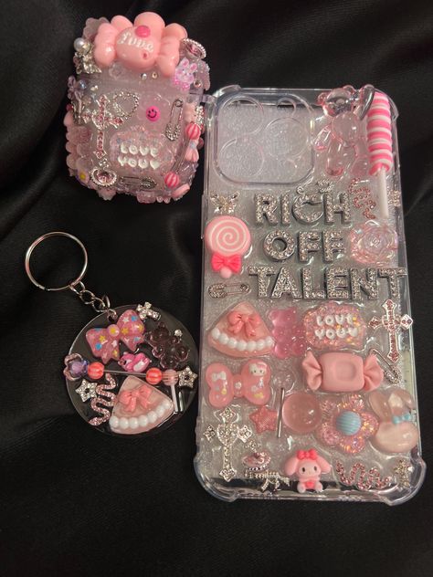 junk airpod case phone case and keychain also comes with a surprise freebie. You will love this Bundle grab while you can. Airpod Junk Case, Custom Things To Sell, Junk Case Ideas Iphone, Airpod Max Junk Case, Junk Airpod Case, Pink Junk Case, Charm Phone Cases, Junk Phone Case Ideas, Junk Case Ideas