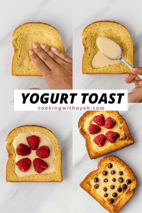 Breakfast Trends 2023, Baked Yogurt Toast, Yogurt Toast Recipe, Viral Food Recipes 2023, Fancy Toast Recipes, Food Trends 2023, Toast Ideas Breakfast, Viral Food Recipes, Fancy French Toast