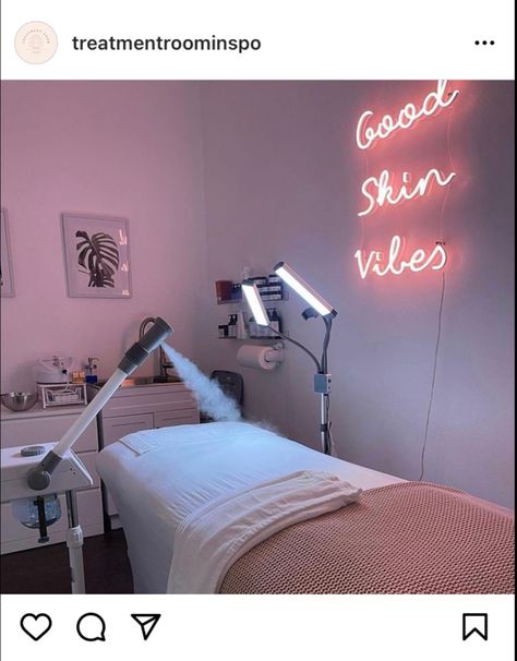 Esthetics Room Neon Sign, Neon Sign Esthetician, Facial Room Neon Sign, Estheticiam Bed, Neon Light Lash Room, Glam Studio, Facial Room, Esthetician Inspiration, Esthetician Room Decor