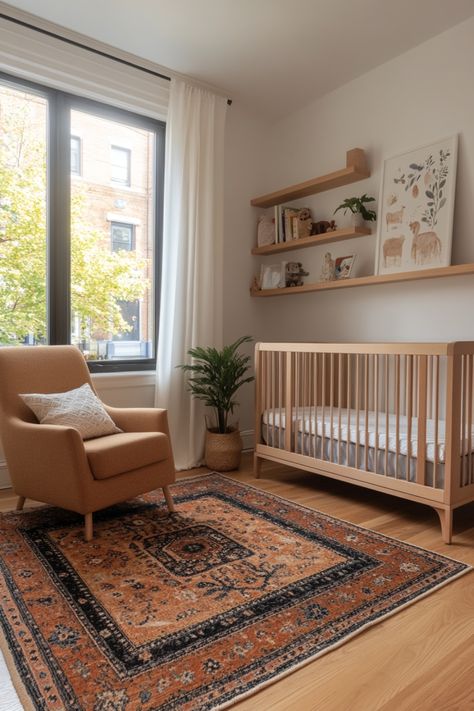 Some clever ideas for nursery rooms that will be perfect for lots of kids. Nursery Room Simple, Vintage Baby Room Decor, Nursery With Bed For Mom, Nursery And Office Combo, Small Apartment Nursery Ideas, Nursery Ideas Simple, Biblical Nursery, Minimalist Nursery Ideas, Simple Nursery Ideas