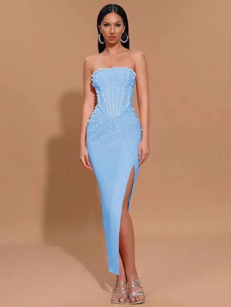 Long Dress Elegant, Dress Baby Blue, Long Dresses Elegant, Blue Cocktails, Cinderella Dresses, Blue Party, Womens Cocktail Dresses, Elegant Party, Dress Elegant