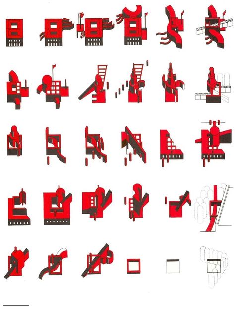 Bernard Tschumi, Axonometric Drawing, Deconstructivism, Jean Nouvel, Rem Koolhaas, Interior Design Presentation, Concept Diagram, Architecture Graphics, Architecture Concept Drawings