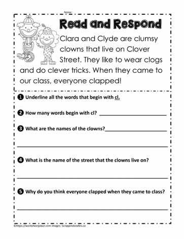 cl Blends Read and Respond Cl Words, 3rd Grade Writing Prompts, Rhyming Worksheet, Reading Response Journals, Back To School Worksheets, Blends Worksheets, Third Grade Writing, Middle School Lesson Plans, 3rd Grade Writing