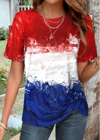 Trendy Tops For Women Online On Sale | Modlily Page 2 Blue Shirts Women, Red White And Blue Shirts, Las Vegas Outfit Summer, Las Vegas Outfit, Color T Shirt, Color Twist, Blue Shirts, Flag Outfit, Vegas Outfit