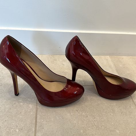 Nwot Joan&David Flipp Red Patent Platform Pump Brown Pair Also For Sale! Red Stilleto Heels, Red Low Heels, Red Vintage Heels, Wine Red Heels, Dark Red Heels, Heels 90s, Heels Aesthetic, Pretty Shoes Sneakers, Heels Red