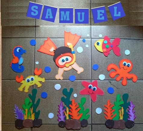 Sea Creatures Crafts, Ocean Theme Preschool, Under The Sea Crafts, Ocean Theme Classroom, School Board Decoration, Animal Cutouts, Preschool Classroom Decor, Preschool Activities Toddler, School Murals