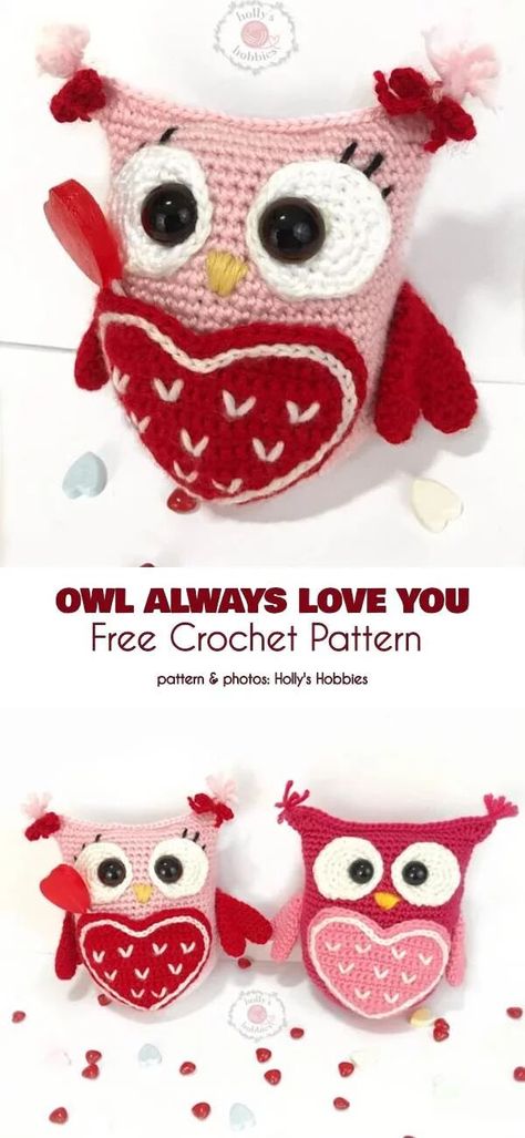 Owl Always Love You Valentine Caddy. Do you know why owls are so popular among crochet designers and all the lovely amigurumi fans? Well, they are smart, they are cute, they are interesting...just like us! No matter the reason, you must have noticed that owls are among our community's favorite animals. Owl Crochet Pattern Free, Valentine Crochet, Amigurumi Owl, Owl Toy, Crochet Valentine Patterns, Crochet Valentine, Owl Crochet, Crochet Owls, Valentines Patterns