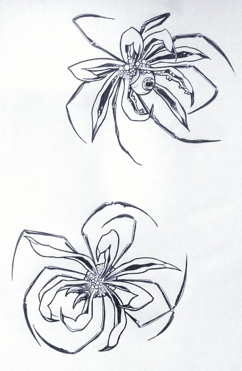 Goth Flowers Drawing, Goth Flower Drawing, Horror Drawing, Goth Tattoo, Minimalist Drawing, Black Spider, Plant Drawing, Design Concepts, Lotus Flower Tattoo