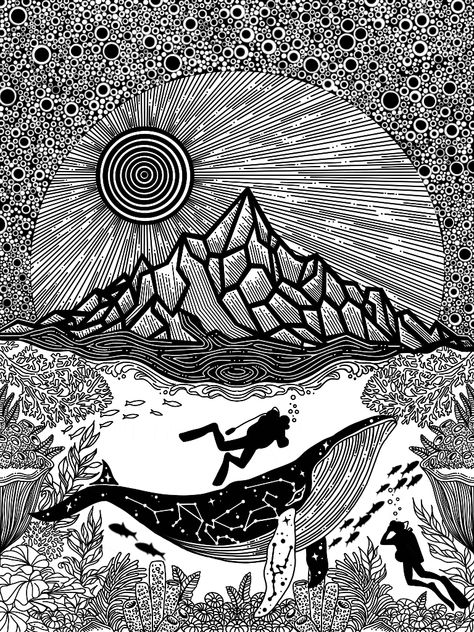 Zendoodle Landscape, Zentangle Scenery, Geometric Drawing Abstract, Zentangle Mountains, Whale Zentangle, Landscape Zentangle, Zentangle Drawings Ideas, Zentangle Landscape, Zendoodle Art