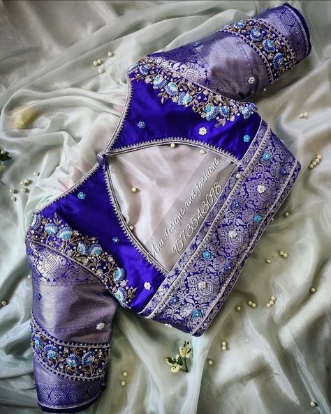 New Pattu Blouse Designs, Silk Saree Latest Design, Magam Work On Pattu Blouse, Pattu Blouse Neck Designs Latest, Latest Bridal Maggam Work Designs, Blue Pattu Blouse Designs, Latest Maggam Work Blouses 2022, Pattu Blouse Neck Designs, Pattu Saree Blouse Back Neck Designs