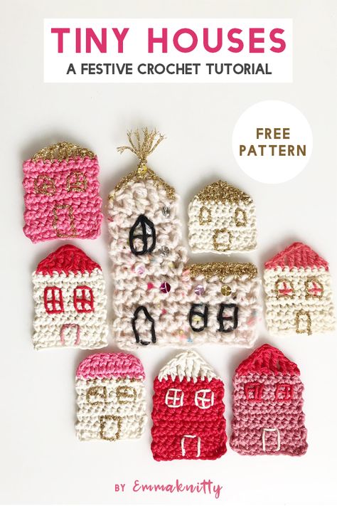 Crochet Houses Free Pattern, Crochet House Appliques, Crochet House Patterns Free, House Crochet, Crochet House, 100 Crochet Stitches, Crochet Applique Patterns Free, Crochet Ornament Patterns, Granny Square Crochet Patterns Free