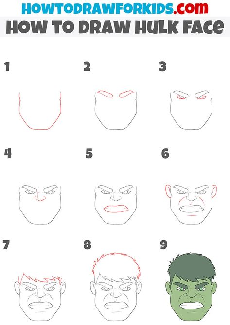 How to Draw Hulk Face - Easy Drawing Tutorial For Kids How To Draw Hulk Easy Step By Step, Hulk Smash Drawing, How To Draw Hulk, Hulk Doodle, Hulk Drawing Easy, Hulk Canvas Painting, Hulk Drawing, Hulk Face, Hulk Sketch