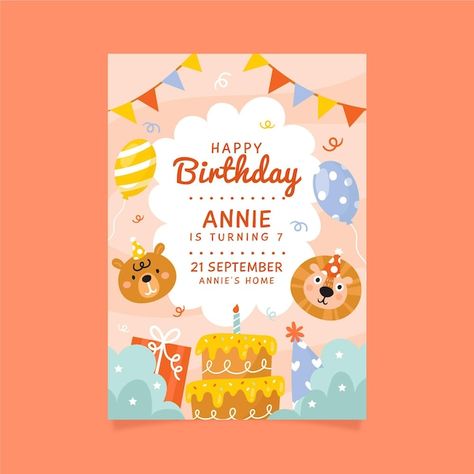 Bear And Balloons, Baby Birthday Invitations, Hang Tag Design, Floral Birthday Invitations, Bday Invitations, Invitation Design Template, Birthday Card Template, Party Invitations Kids, Birthday Invitation Template