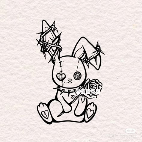 Dark But Cute Tattoos, Fine Line Gothic Tattoo, Scary Small Tattoos, Creepy Bunny Tattoo, Goth Tattoo Designs Drawings, Gothic Sketches, Bunny Tattoos, Drawing Hands, Creepy Tattoos