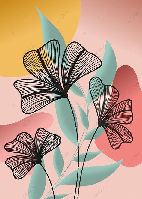 Vintage Aesthetic Art Ideas, Wall Decor Aesthetic Ideas, Boho Art On Wall, Line Drawings Of Flowers Simple, Flower And Leaf Painting, Flowers Vector Art, Floral Line Pattern, Boho Flower Design, Floral Line Design