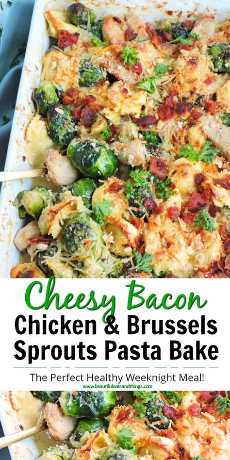 Chicken Sprouts, Brussel Sprouts Pasta, Brussels Sprouts Pasta, Chicken Brussels Sprouts, Chicken And Brussels Sprouts, Chicken Brussel Sprouts, Cheesy Bacon Chicken, Pasta Bake Easy, Pasta Bake Recipe