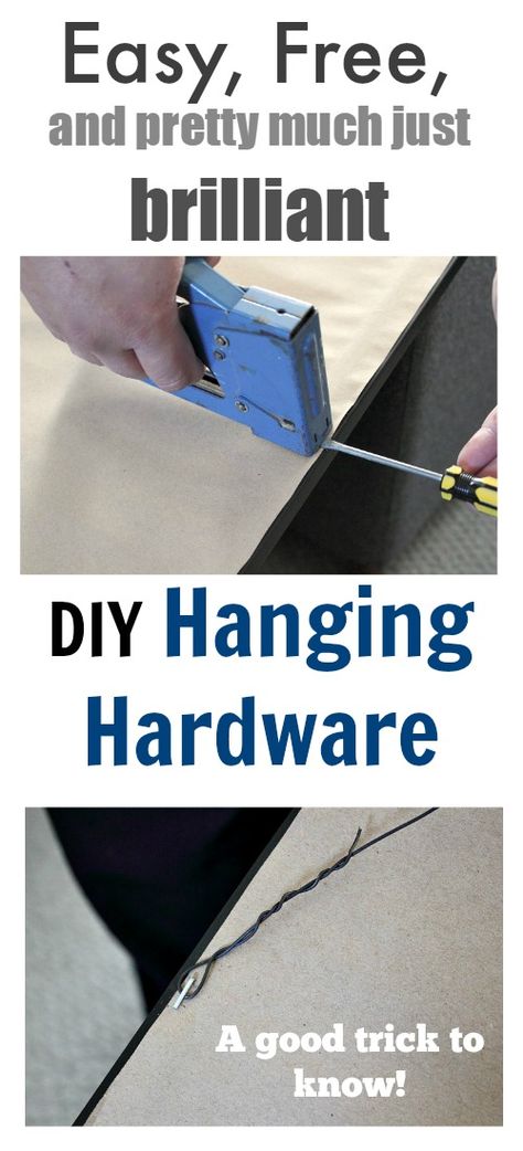 DIY picture or mirror hanging hardware! So much easier than searching for one of those little hanging kits! Hang A Picture, Trick Words, Bad Picture, Mirror Hanging, Diy Picture Frames, Home Fix, How To Hang, Diy Picture, Diy Hanging