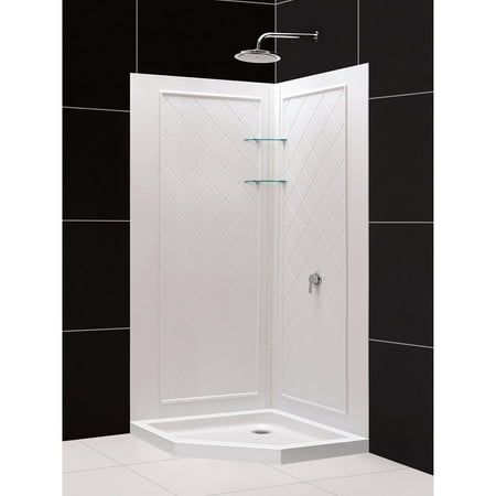 DreamLine 38 in. x 38 in. x 76 3/4 in. H Neo-Angle Shower Base and QWALL-4 Acrylic Corner Backwall Kit in White Size: 38" x 38".  Color: Silver. Corner Shower Kits, Dreamline Shower, Neo Angle Shower, Shower Stalls, Sliding Door Design, Shower Bases, Shower Base, Shower Pan, Corner Shower