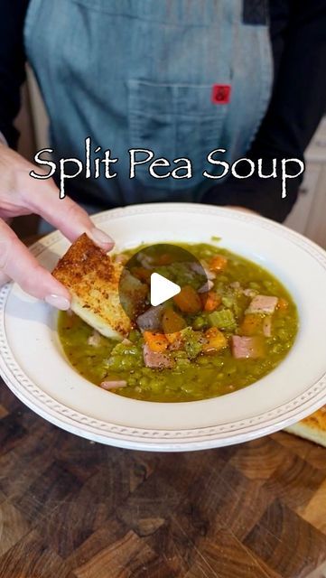 Split Pea Soup - what to do with that Turkey stock! Split Pea Soup With Bacon, Pea Soup With Bacon, Shereen Pavlides, Pea Soup Recipe, Soup With Bacon, Turkey Stock, Potato Roll, Split Pea Soup, 2024 Recipes