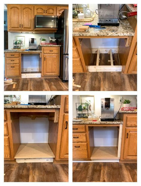 Built In Kitchen Desk Makeover, Built In Desk In Kitchen, Desk In Kitchen, Kitchen Office Nook, Kitchen Desk Areas, 90s Kitchen, Repurposed Kitchen, Desk Redo, Kitchen Built In