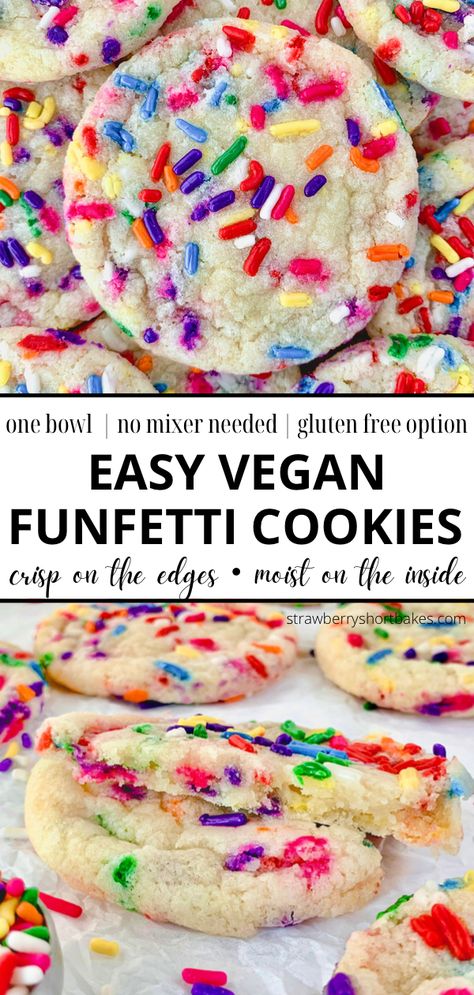 Vegan Funfetti Cookies (Gluten Free and Sugar Free options) Vegan Sugar Cookie Recipe, Dairy Egg Free Recipes, Colorful Cookies, Easy Vegan Cookies, Allergy Friendly Desserts, Vegan Gluten Free Cookies, Gluten Free Milk, Vegan Sugar Cookies, Funfetti Cookies