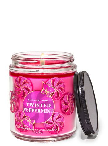 Twisted Peppermint Mason Single Wick Candle | Bath & Body Works Peppermint Candle, Candle Bath And Body Works, Peppermint Candles, Twisted Peppermint, 8 Oz Candle, Candle Bath, Candle Images, Peppermint Scent, Bath Candles