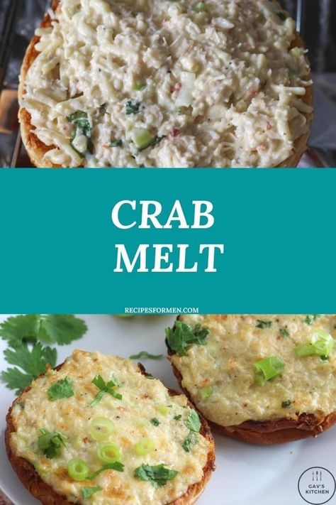 A simple recipe for a crab melt with cheddar cheese. What a great way to eat crab meat! Crab melt, crab melts english muffins, crab melt sandwich, crab melts open faced, crab melt sandwich recipes, crab meltaways, crab melts english muffins recipe, crab meltaways recipe, Gav's Kitchen, crab melt sandwich, crab melt sandwich recipes, crab melt sandwich grilled cheeses, Melt Sandwich Recipes, Crab Melt Sandwich, Crab Sandwich Recipe, Crab Dips, Crab Melts, English Muffins Recipe, Crab Melt, Crab Sandwich, Poke Recipe