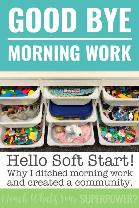 Why I got rid of morning work and switched to soft start instead. Use morning tubs to start your day by building creativity and community. Kindergarten Classroom Materials, Toys For 1st Grade Classroom, Kindergarten Classroom Community, Morning Work Tubs First Grade, Morning Bins Storage, 2nd Grade Morning Work Ideas, Morning Centers 2nd Grade, Morning Work Bins Kindergarten, Classroom Morning Tubs