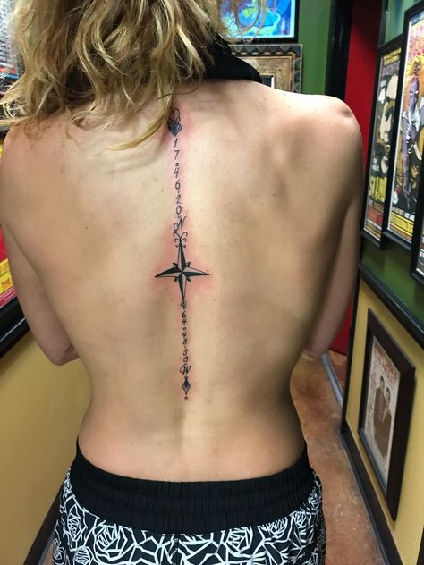 Spine Coordinates Tattoo, Spine Tattoo Coordinates, Gps Coordinates Tattoo, Tattoo Coordinates, Coordinates Tattoo, Spine Tattoo, Gps Coordinates, Tattoo You, North Star