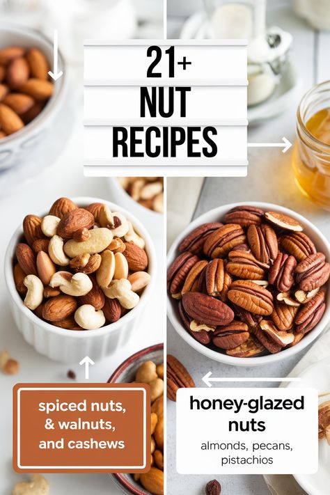 Whip up delicious nut recipes that will make you smile and energize your day! These tasty treats are perfect for snacks or desserts. Enjoy the goodness of almonds walnuts cashews pistachios and peanuts while boosting your mood. Say hello to yummy flavors and healthy energy with every bite! Nut Recipes, Honey Glaze, Healthy Energy, Boost Your Energy, Tasty Treats, Cashew, Pistachio, Yummy Treats, Make You Smile