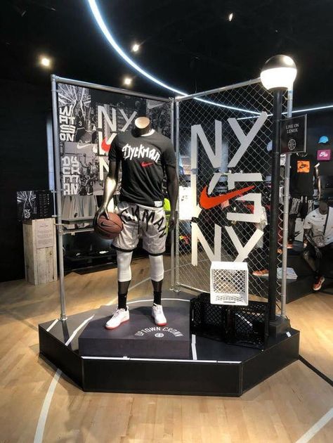 Nike Display Design, Sport Shop Design, Sport Store Design, Nike Display, Sport Display, Basketball Store, Sports Display, Nike Retail, Merchandise Display