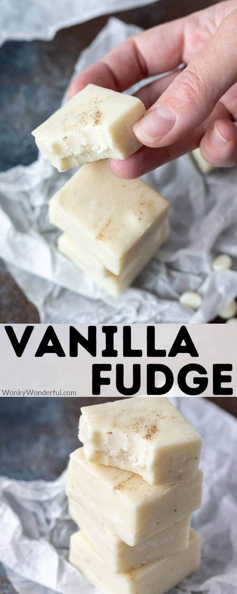 This Vanilla Fudge Recipe is so quick and easy to make. White chocolate microwave fudge with flecks of flavorful vanilla beans will be a holiday dessert favorite. #fudgerecipe #vanillafudge… More Vanilla Bean Fudge Recipe, Vanilla Fudge Recipe Condensed Milk, Microwave Vanilla Fudge, Wedding Cake Fudge Recipe, Fudge Recipes Vanilla, Easy White Chocolate Desserts, Fudge Recipes Microwave, White Chocolate Fudge Condensed Milk, White Fudge Recipes