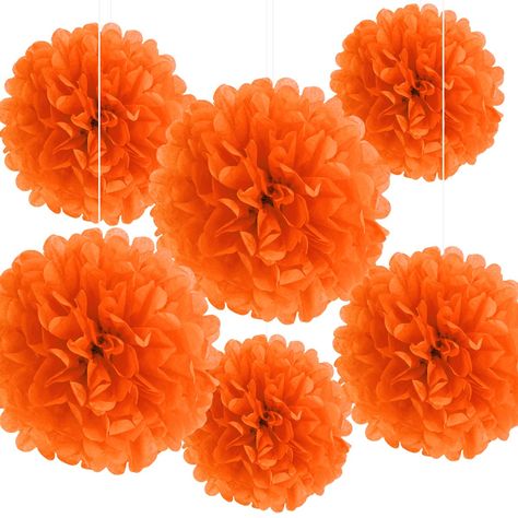 Hanging Pom Poms, Orange Tissue Paper, Paper Flower Ball, Flower Balls, Paper Pom Pom, Mexican Party Decorations, Tissue Pom Poms, Tissue Paper Pom Poms, Easy Paper Flowers