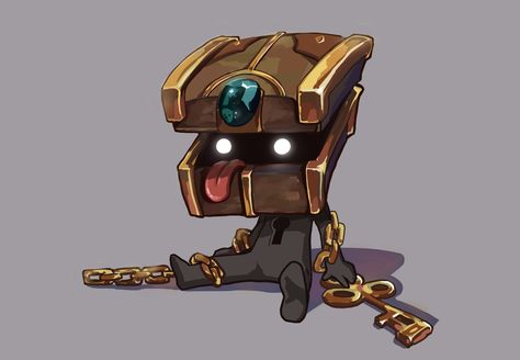 Chest Mimic Art, Cute Mimic Dnd, Friendly Mimic Dnd, Mimic Character Art, Dnd Mimic Character, Mimic Character Design, Mimic Concept Art, Dnd Mimic Art, Mimics Dnd