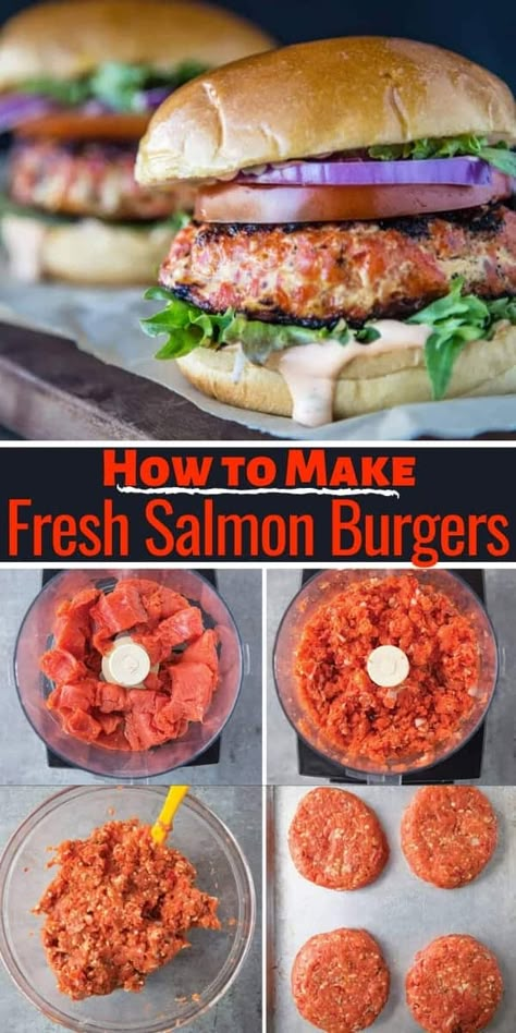 Salmon Burger Sauce, Grilled Salmon Burgers, Burgers On The Grill, Grill Salmon, Salmon Burger Recipe, Salmon Recipes Baked Healthy, Salmon Burger, Fresh Salmon, Burger Toppings