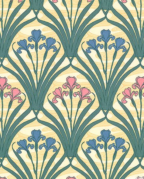 Art Nouveau - William Morris Iris - Buttercreme Pomegranate Art, Design Art Nouveau, Iris Art, Deco Wallpaper, Art Nouveau Illustration, Art Nouveau Flowers, Art Nouveau Pattern, William Morris Designs, Art Nouveau Floral