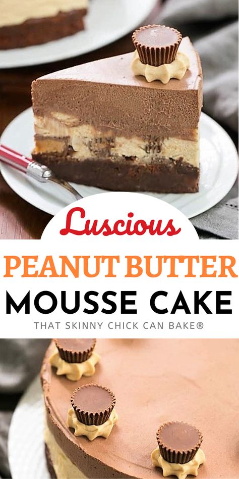 Peanut Butter Mousse Cake, Baking Recipes Sweet, Peanut Butter Chocolate Mousse, Moose Cake, Mousse Cake Recipe, Peanut Butter Mousse, Mousse Dessert, Peanut Butter Cake, Peanut Butter Desserts