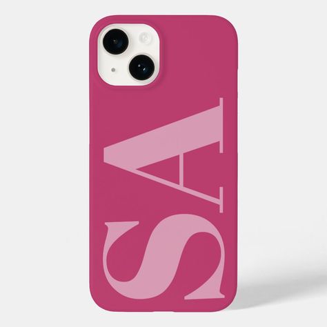 Modern pink girly initial monogram minimal contemporary phone case design Pink Collage Phone Case, Leather Initial Phone Case, Cool Girl Phone Cases, Phone Cases Matching, Phone Cases Simple, Phone Case Inspo, Initial Phone Case, Preppy Phone Case, Pretty School Supplies